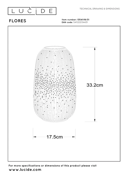 Lucide FLORES - Tafellamp - Ø 17,5 cm - 1xE14 - Wit - technisch